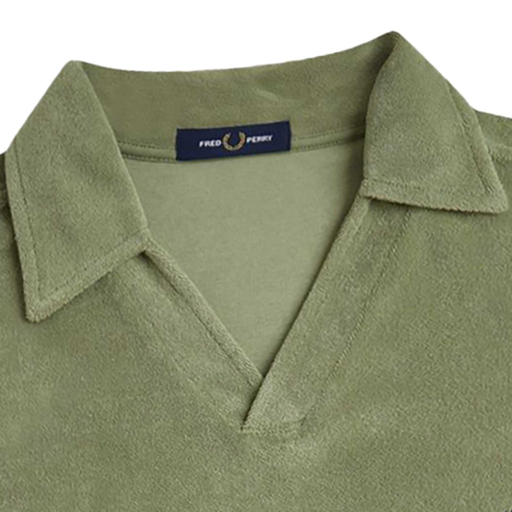 Fred Perry Open Collar Towelling Polo Shirt - Olive Mint