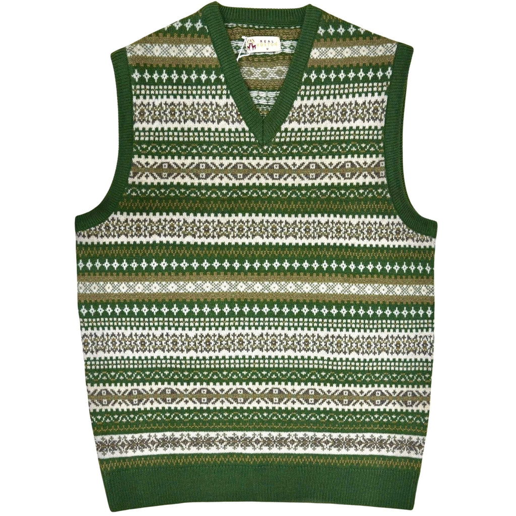 Real Hoxton Fair Isle V-Neck Slipover - Green