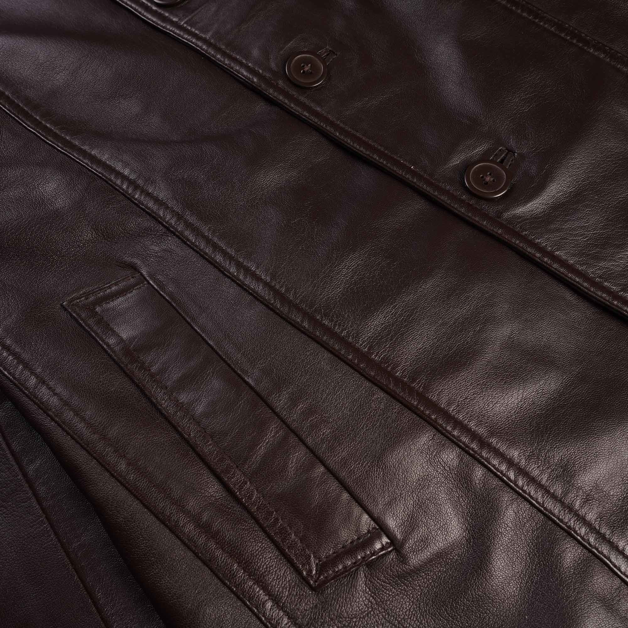 Leather Reefer Jacket - Brown
