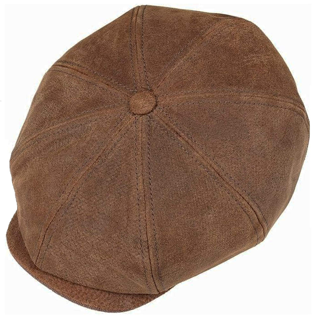 Hatteras Burney Leather Newsboy Cap - Tan