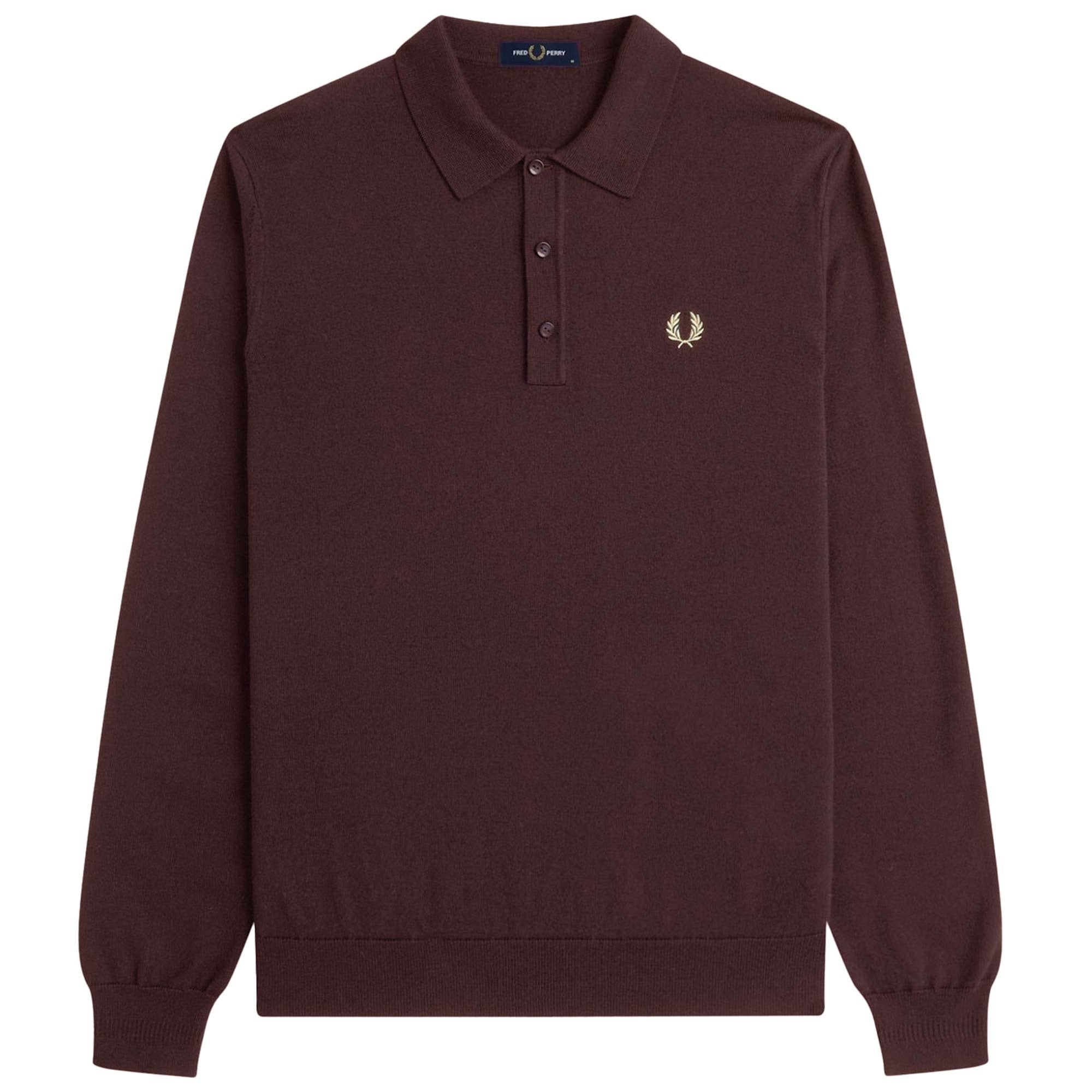 Fred Perry K4535 Classic Knitted Long Sleeve Shirt - Oxblood