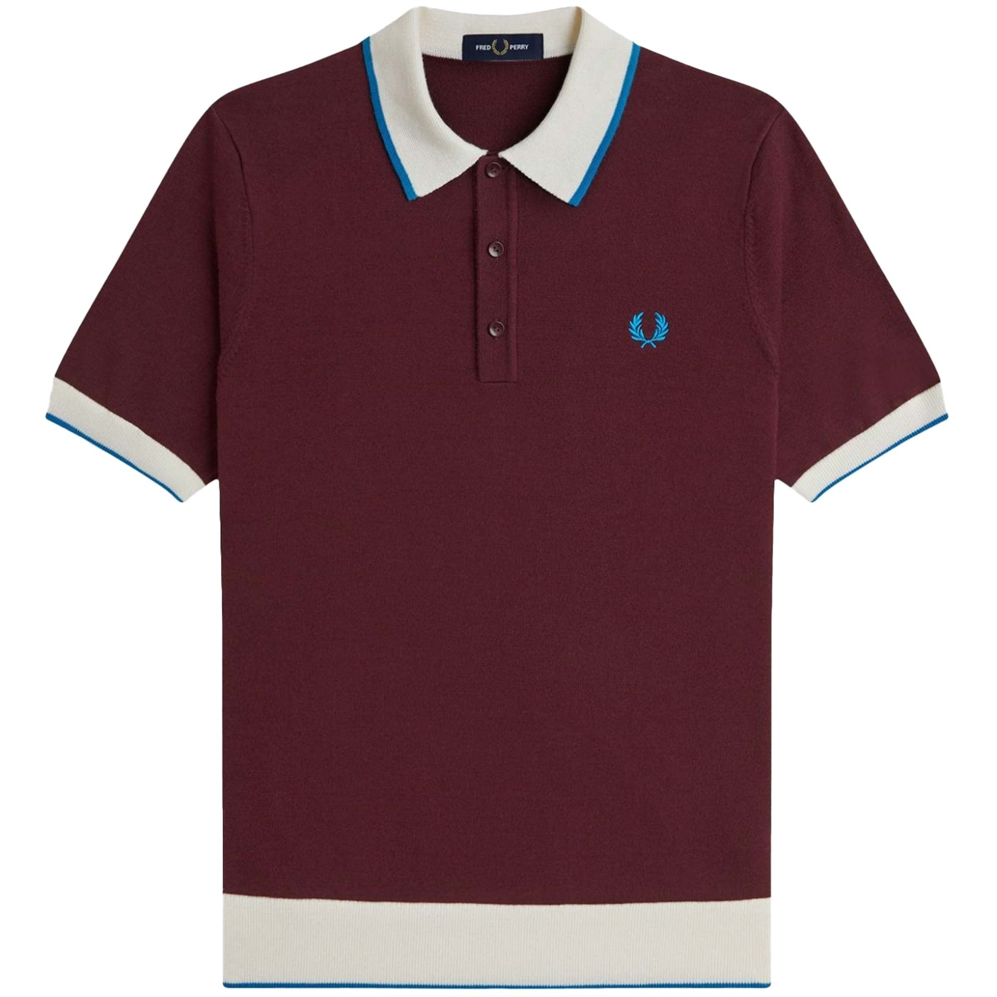 Fred Perry K1315 Contrast Tipped Knitted Shirt - Oxblood