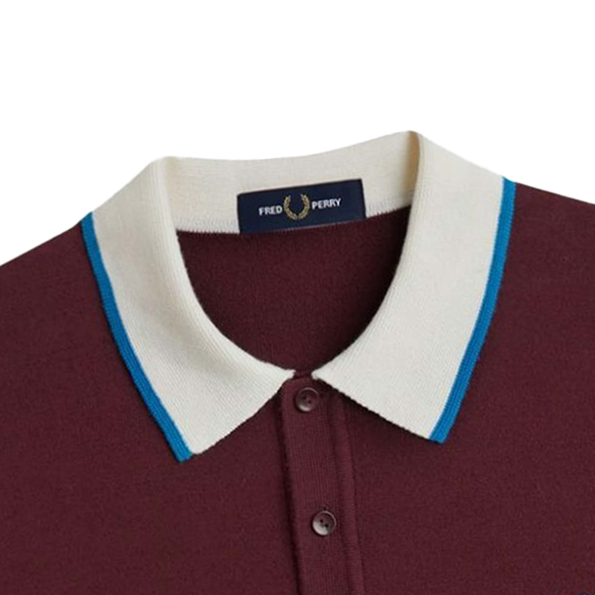 Fred Perry K1315 Contrast Tipped Knitted Shirt - Oxblood