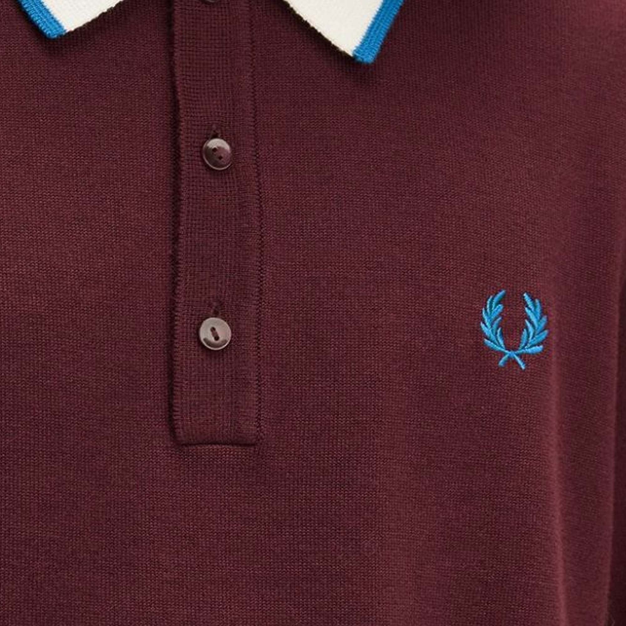 Fred Perry K1315 Contrast Tipped Knitted Shirt - Oxblood