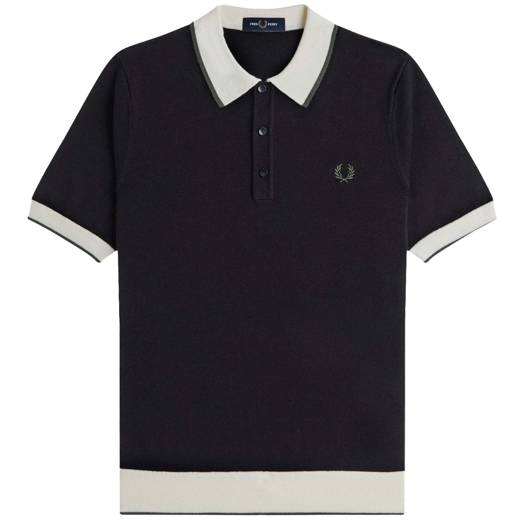 K1315 Contrast Tipped Knitted Shirt - Black