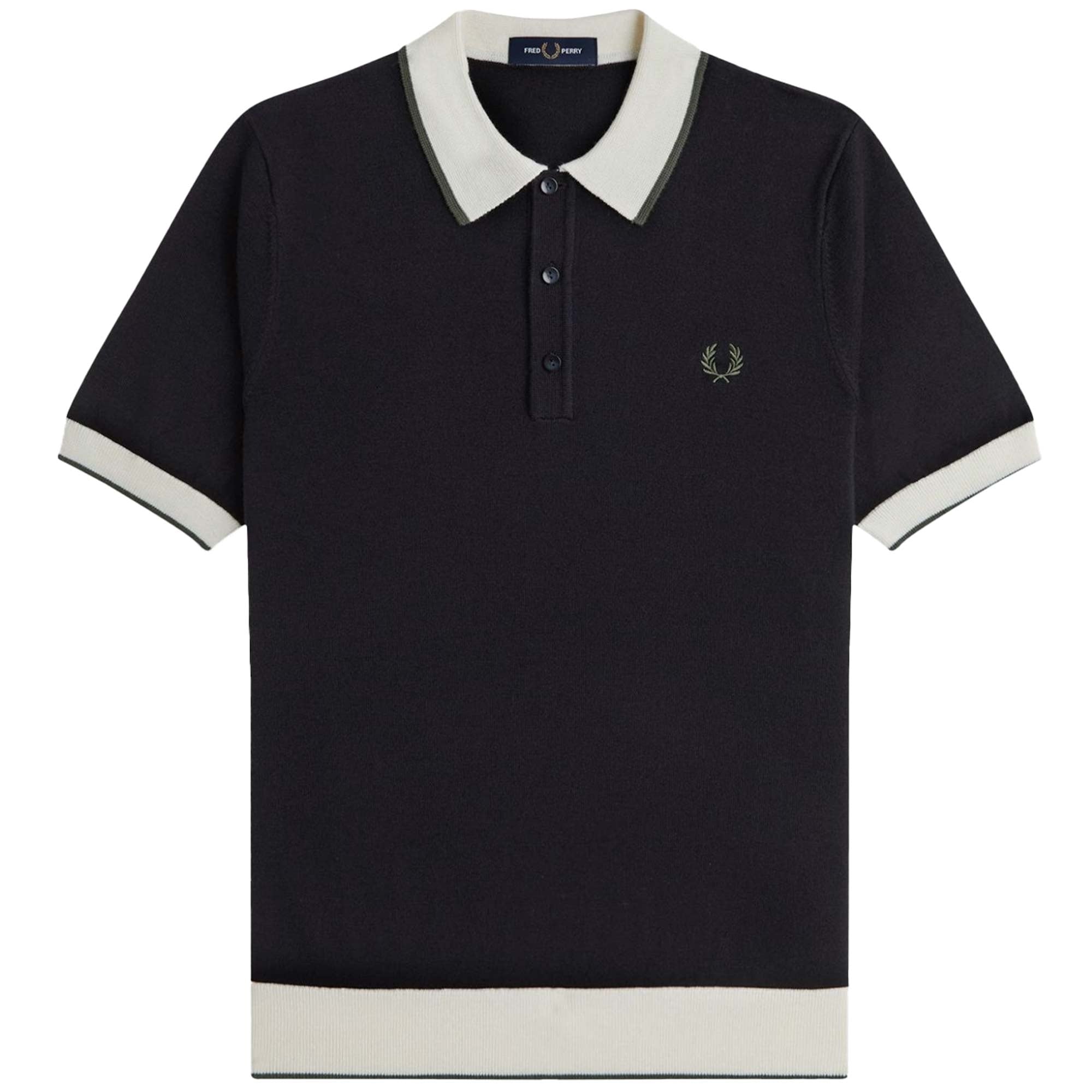 K1315 Contrast Tipped Knitted Shirt - Black