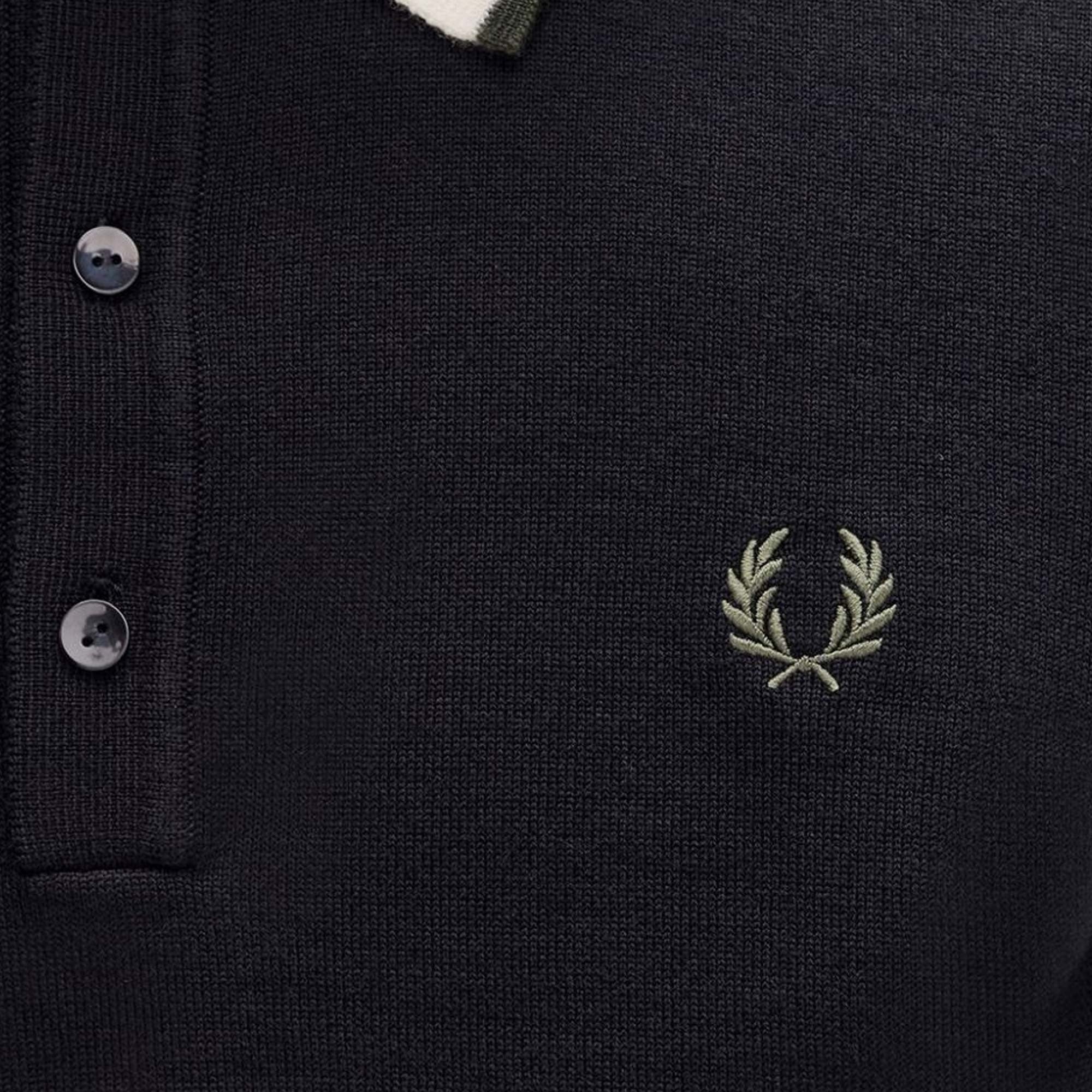 K1315 Contrast Tipped Knitted Shirt - Black