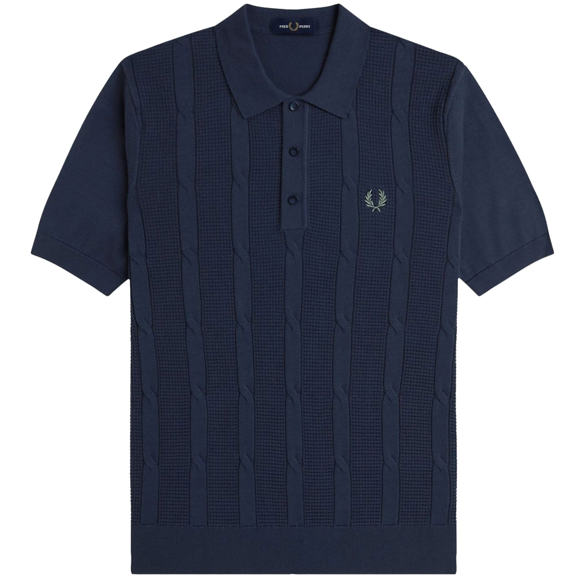 Fred Perry K1313 Textured Cable Knit Shirt - Airforce Blue