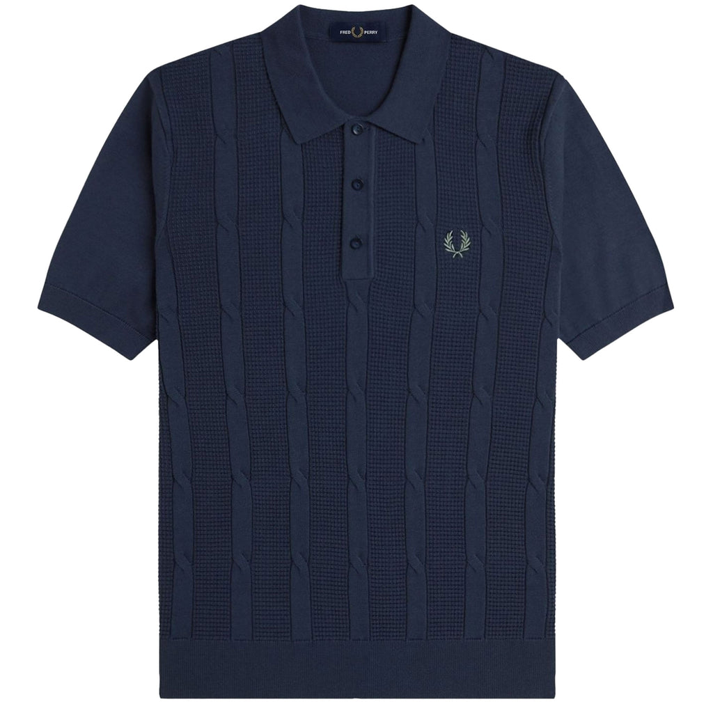 Fred Perry K1313 Textured Cable Knit Shirt - Airforce Blue