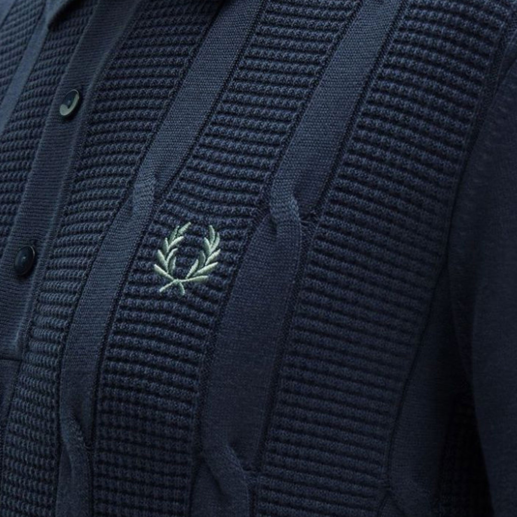 Fred Perry K1313 Textured Cable Knit Shirt - Airforce Blue