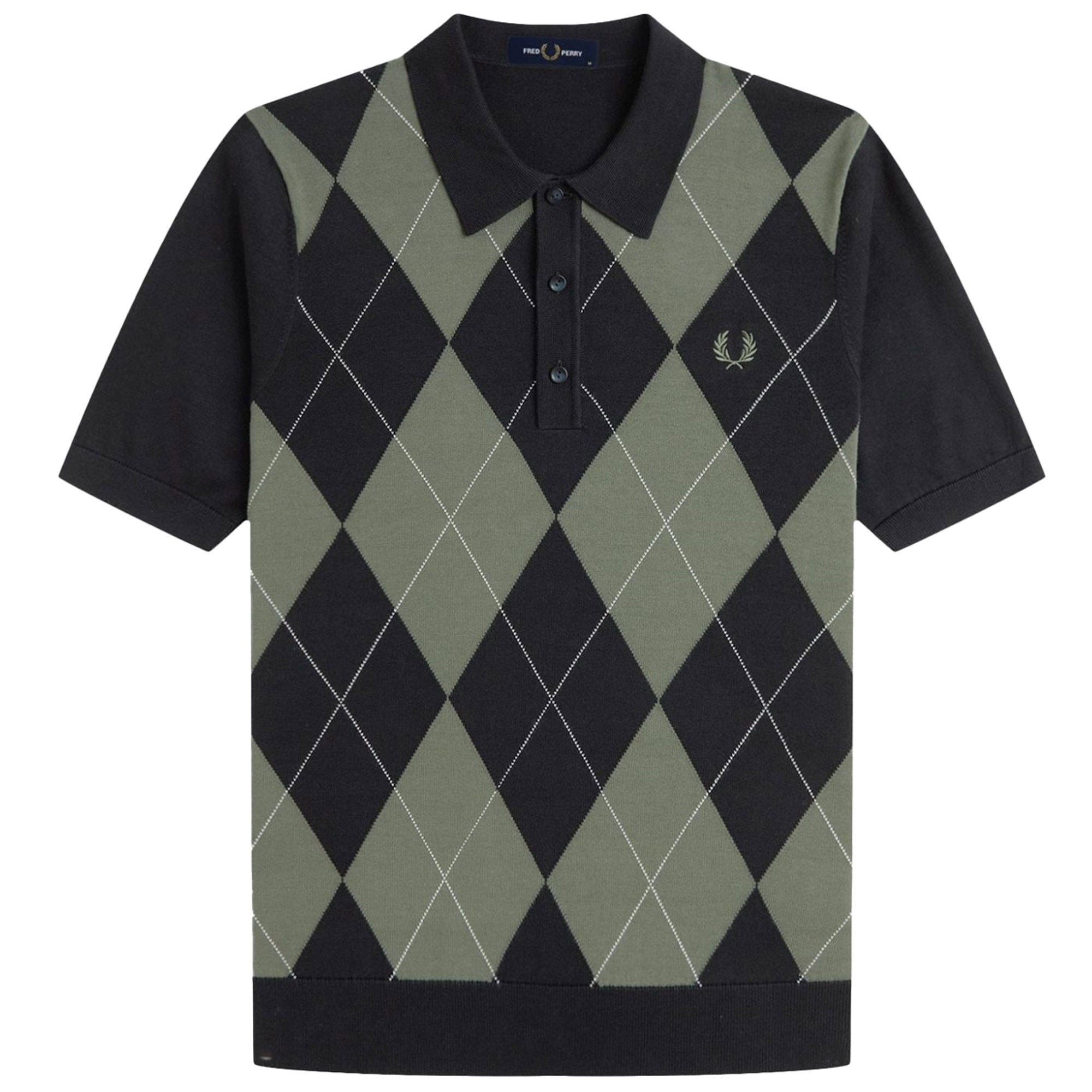 Fred Perry K1317 Argyle Knitted Shirt - Black and Green