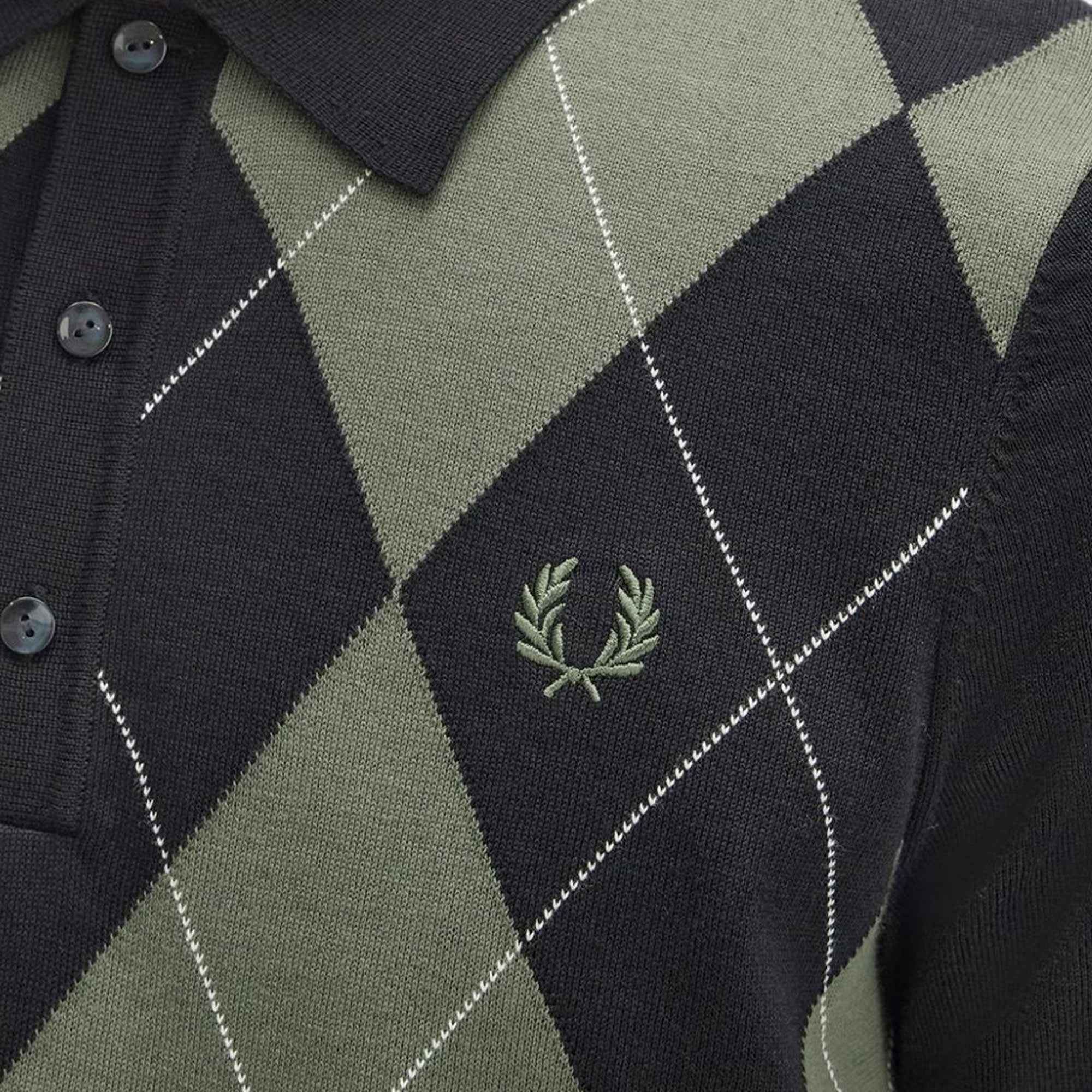 Fred Perry K1317 Argyle Knitted Shirt - Black and Green