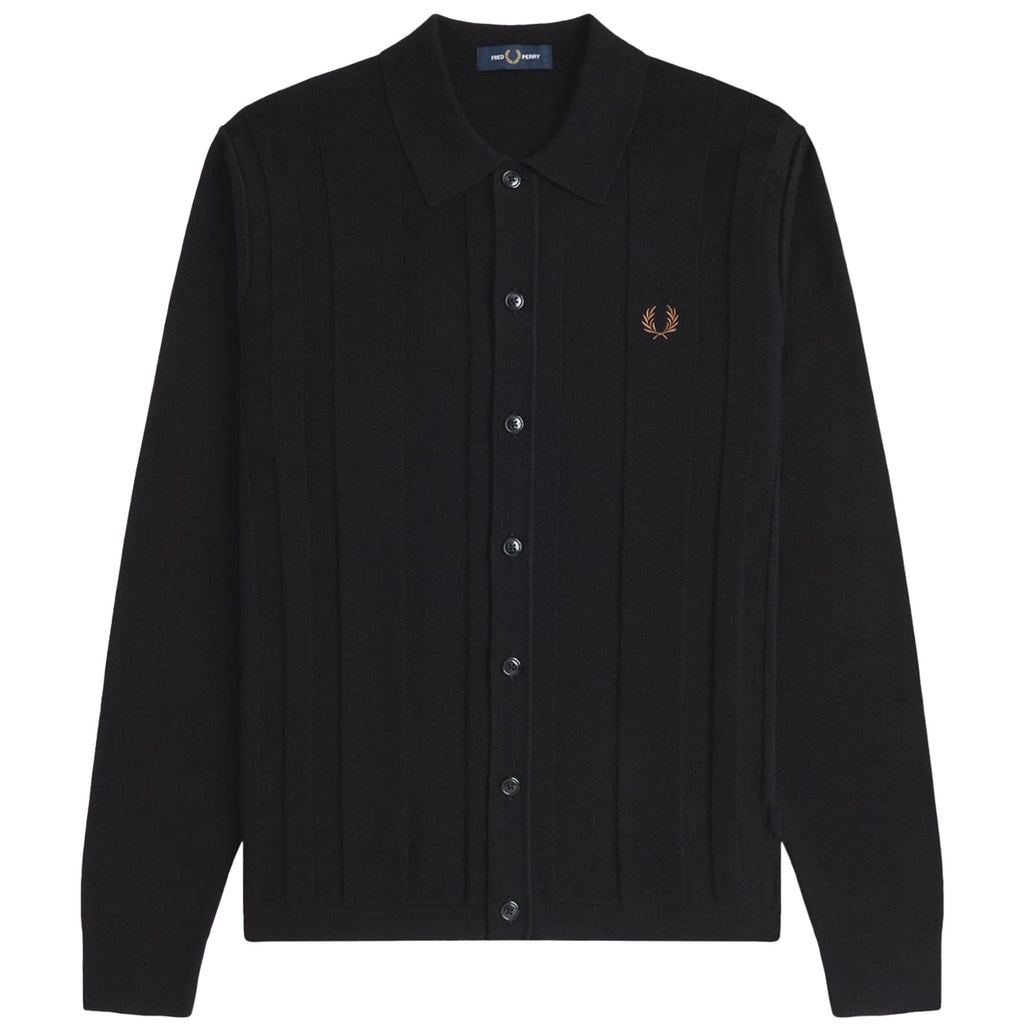 Fred Perry K9726 Button Through Knitted Shirt - Black