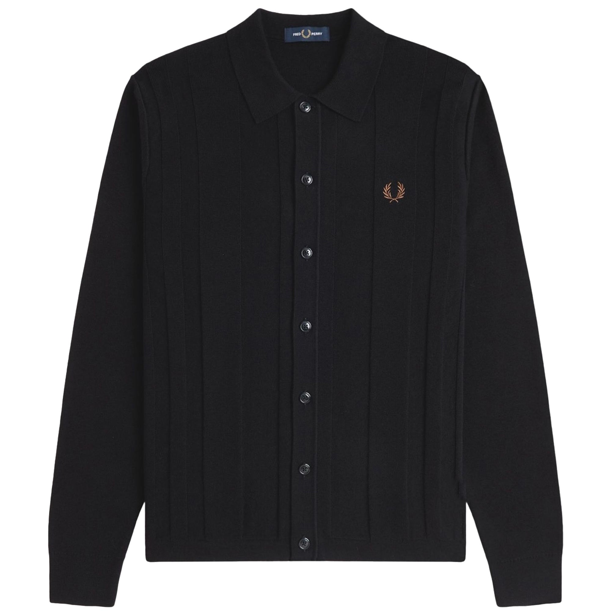 Fred Perry K9726 Button Through Knitted Shirt - Black