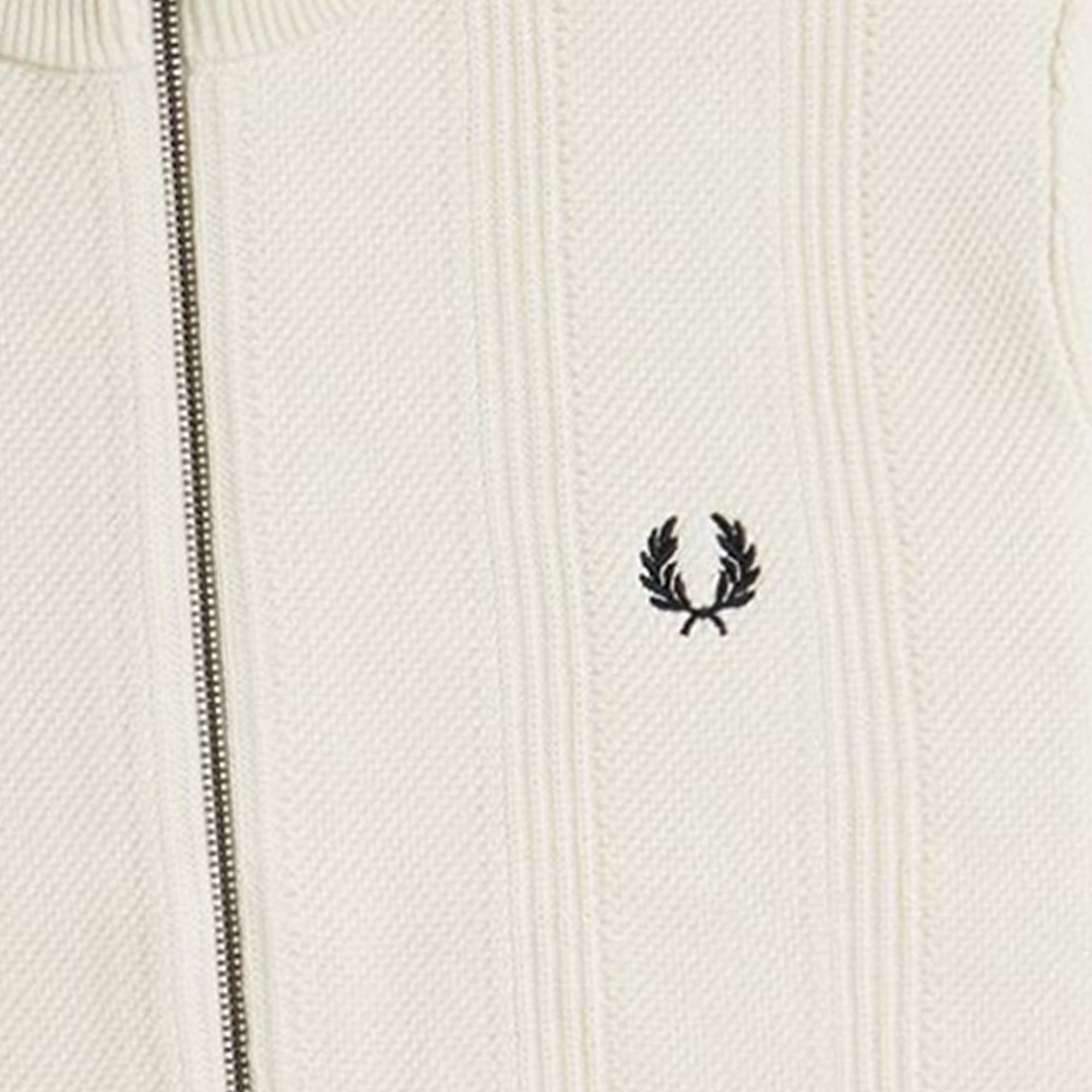 Fred Perry K1304 Textured Zip Through Cardigan - Ecru