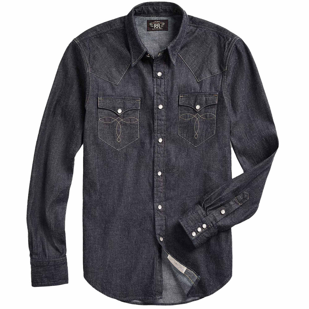 Slim Fit Denim Western Shirt - Denim