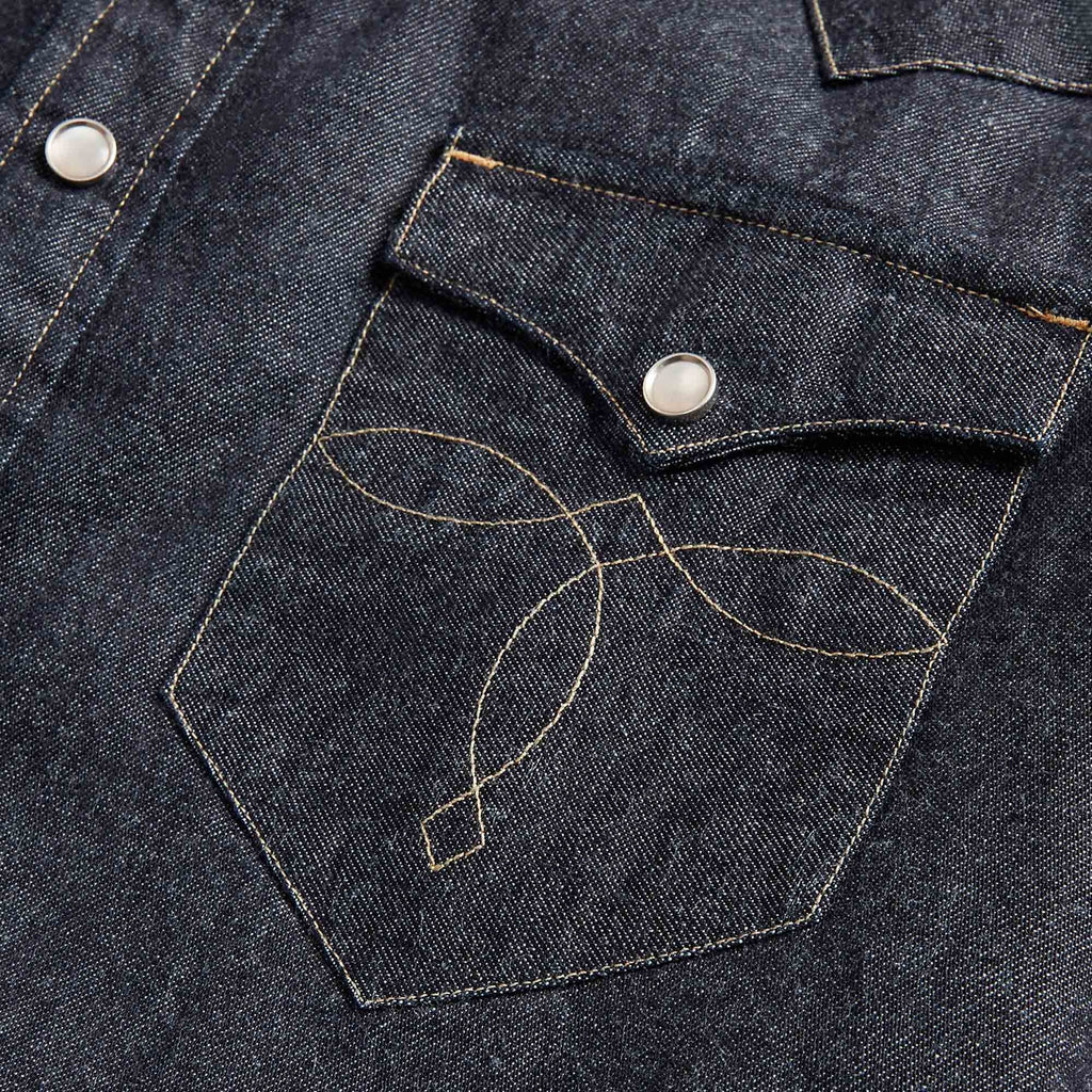 Slim Fit Denim Western Shirt - Denim