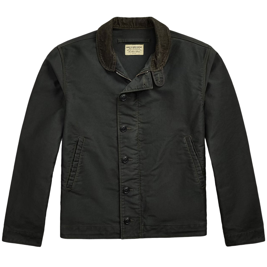 Corduroy-Collar Cotton Deck Jacket - Black