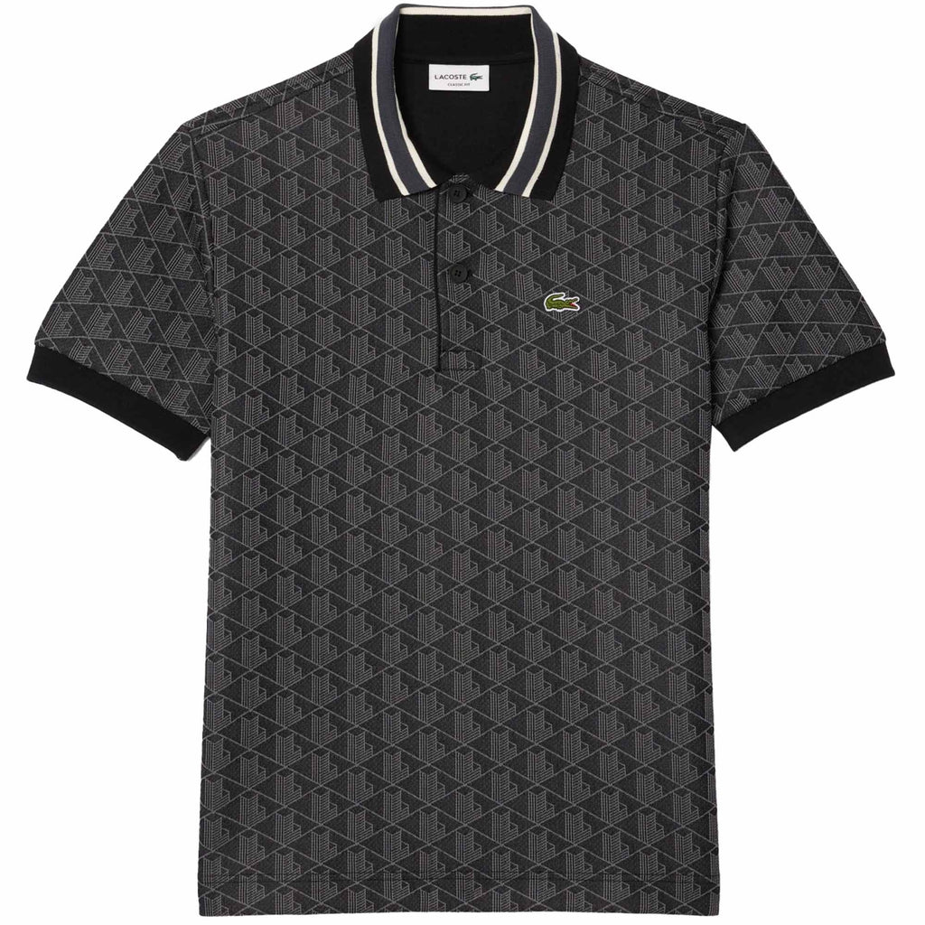 Lacoste Classic Fit Monogram Jacquard Polo Shirt - Black