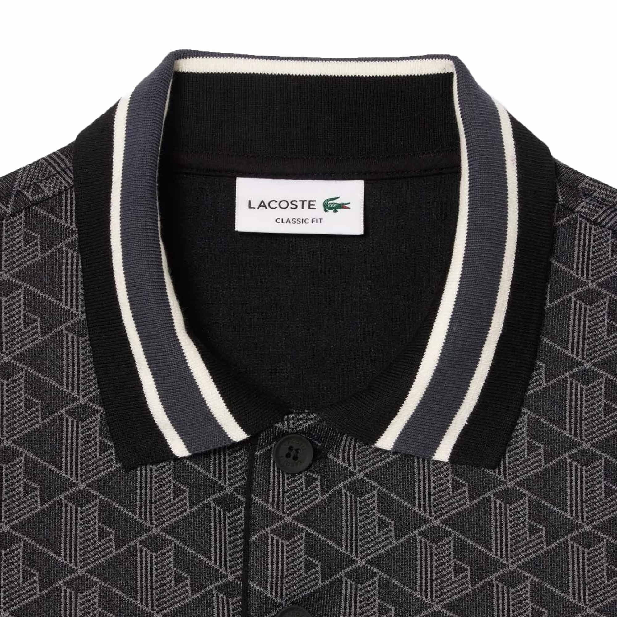 Lacoste Classic Fit Monogram Jacquard Polo Shirt - Black
