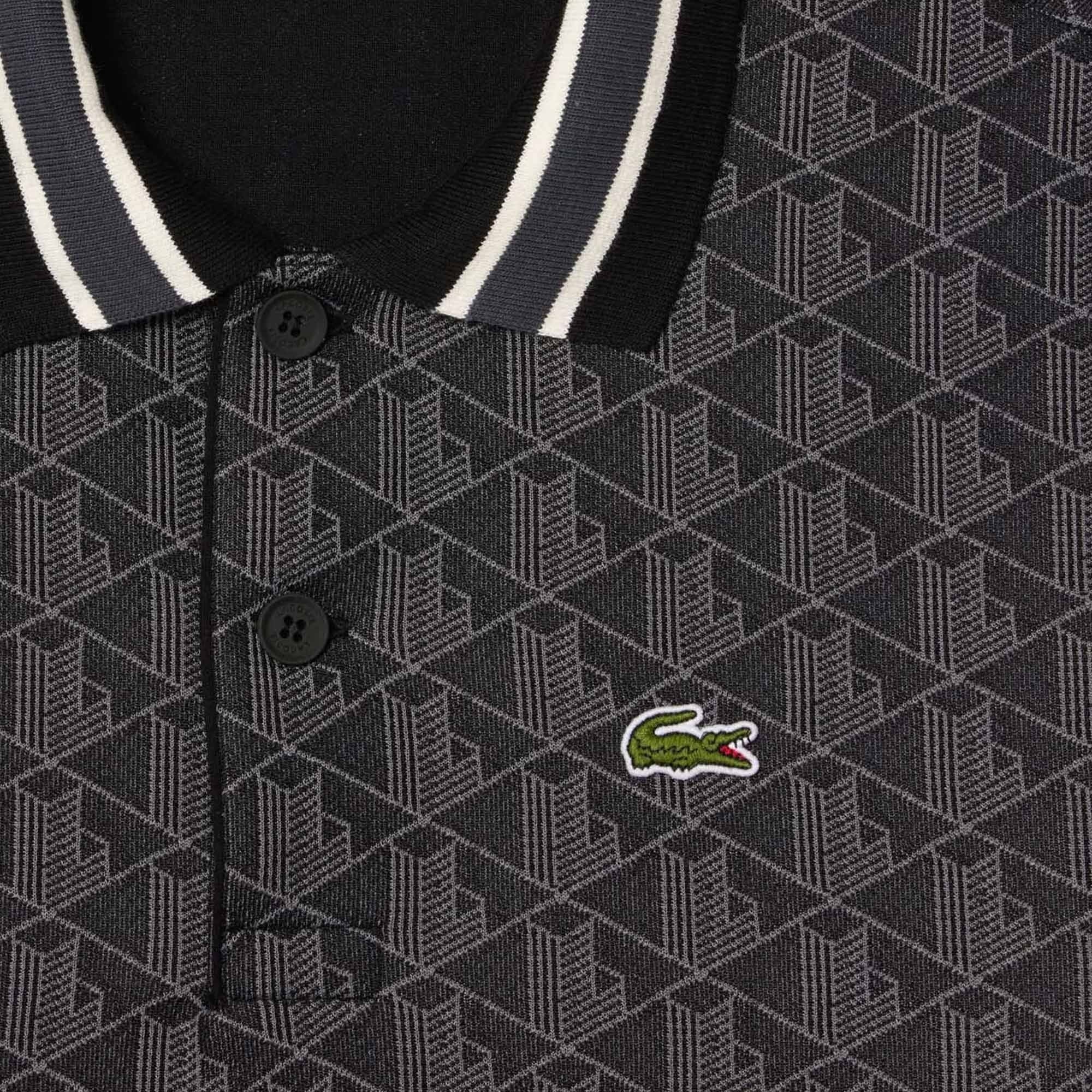Lacoste Classic Fit Monogram Jacquard Polo Shirt - Black