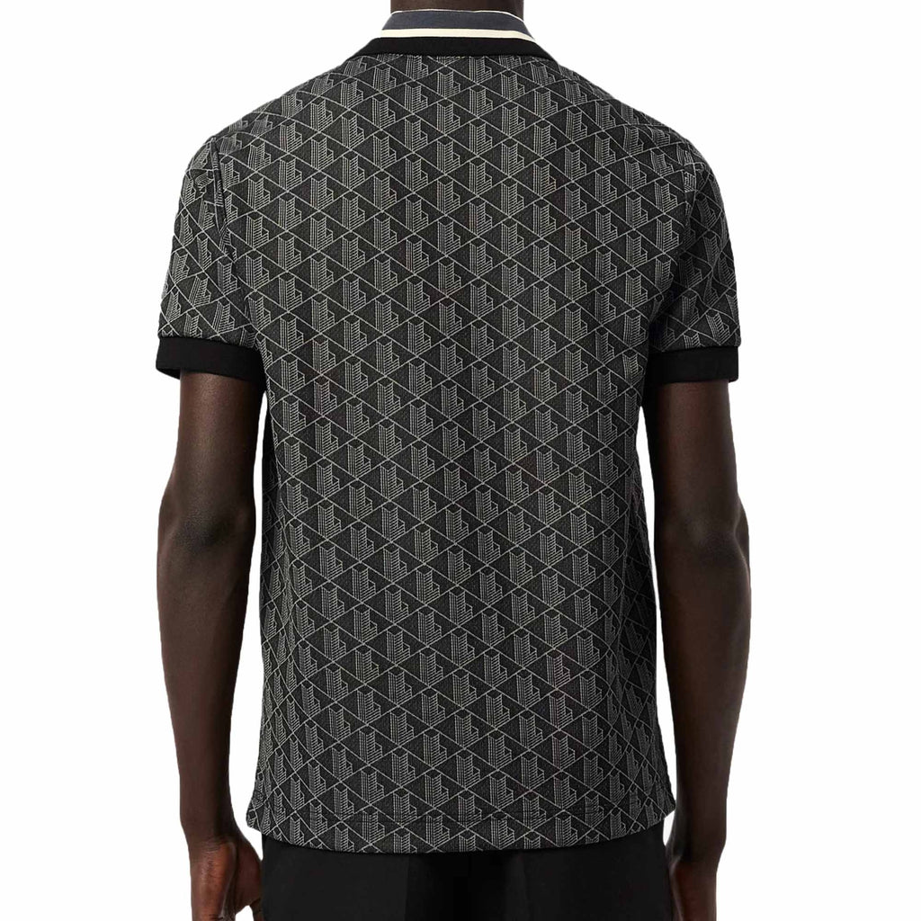 Lacoste Classic Fit Monogram Jacquard Polo Shirt - Black