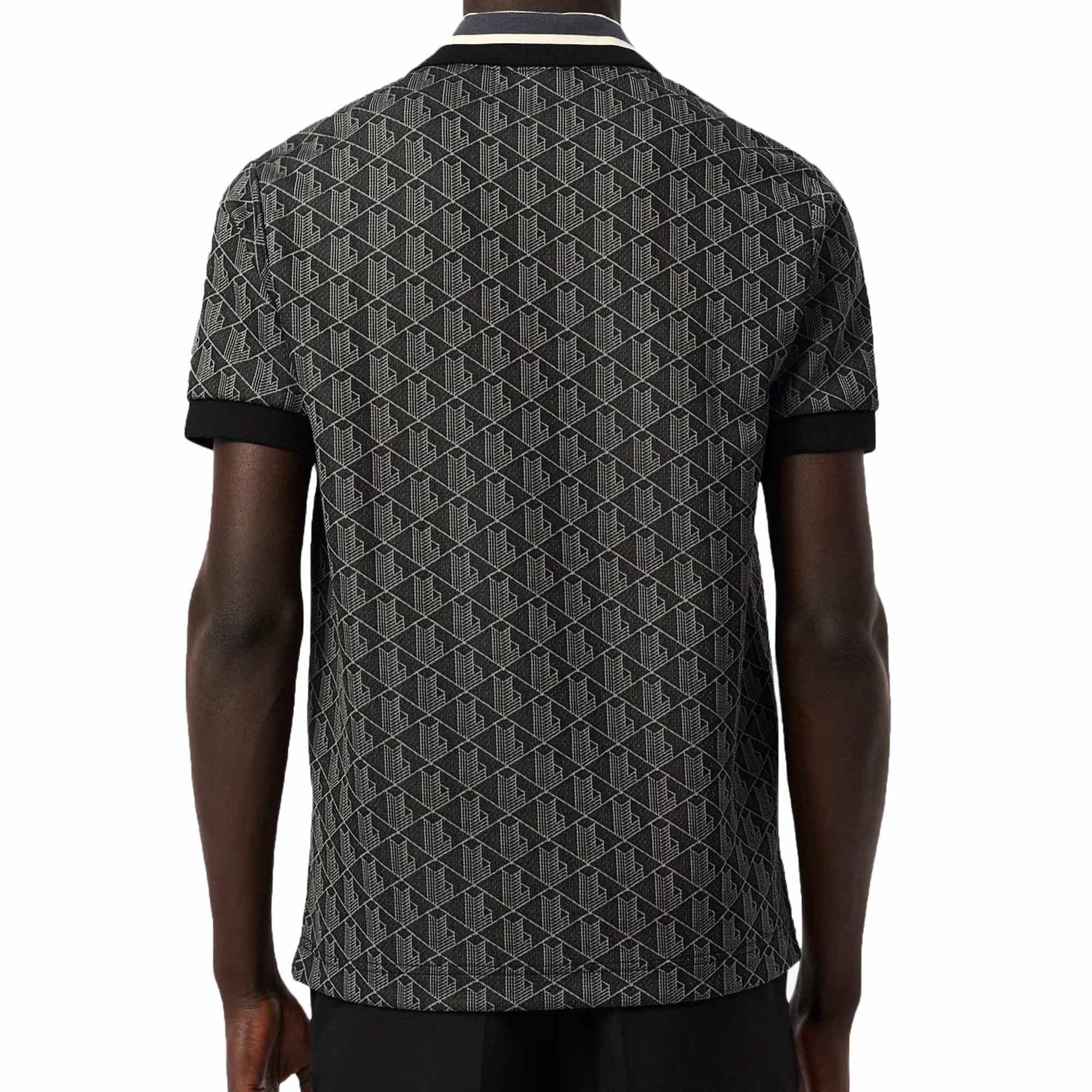 Lacoste Classic Fit Monogram Jacquard Polo Shirt - Black