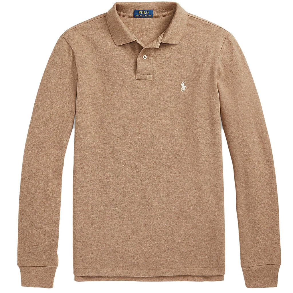 Polo Ralph Lauren Custom Slim Fit Long Sleeve Polo Shirt - Brown Heather