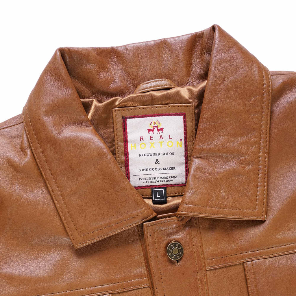 Leather Trucker Jacket - Tan