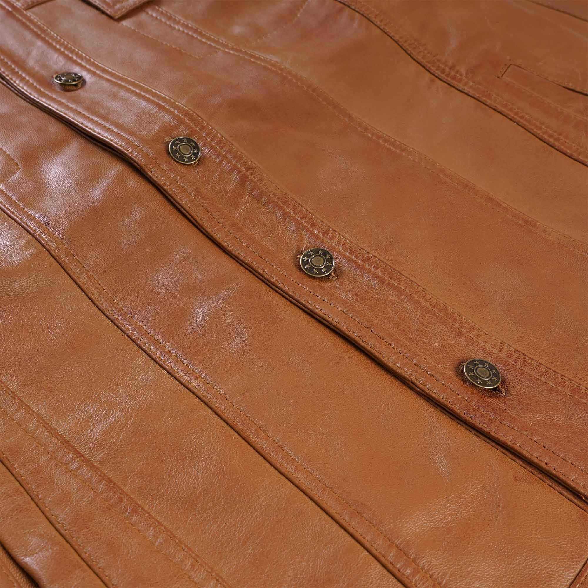 Leather Trucker Jacket - Tan
