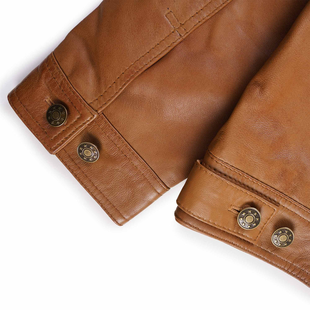 Leather Trucker Jacket - Tan