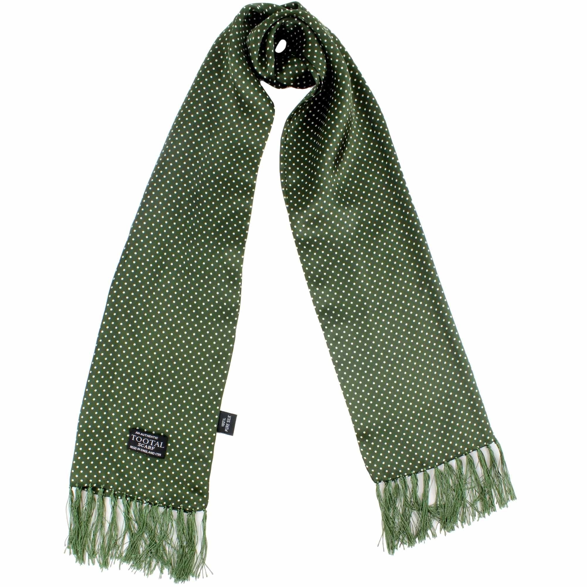 Tootal Scarves Polka Dot Silk Scarf - Parka Green – Stuarts London