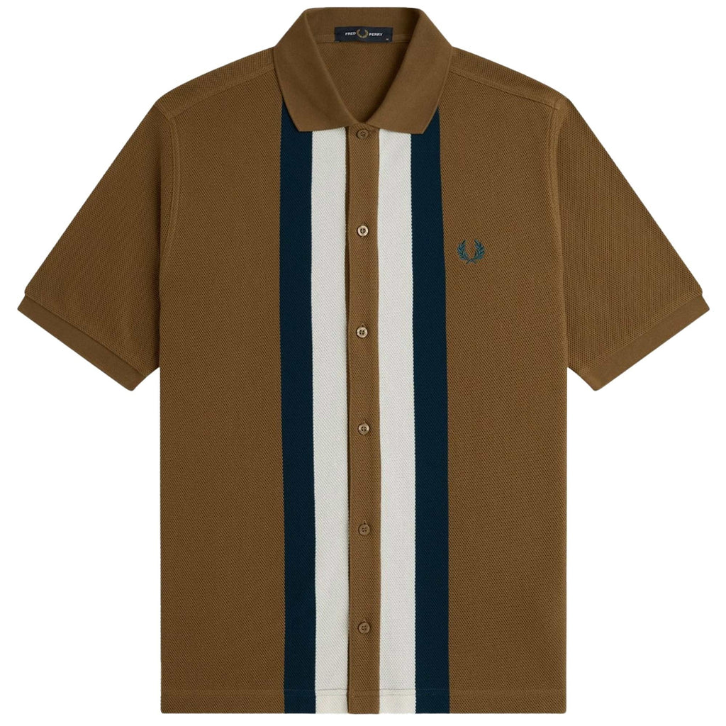 M8522 Panelled Button Through Polo Shirt - Shaded Stone