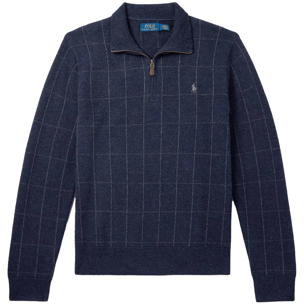 Polo Ralph Lauren Checked Wool Half-Zip Sweater - Navy