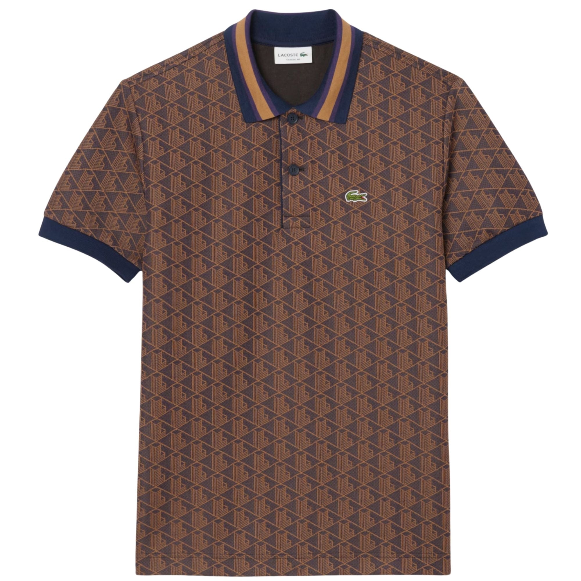 Classic Fit Monogram Jacquard Polo Shirt - Marron