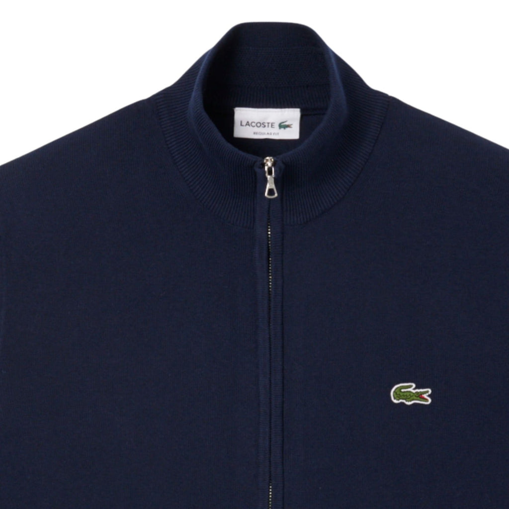 Lacoste Zipped High Neck Cotton Sweater - Navy