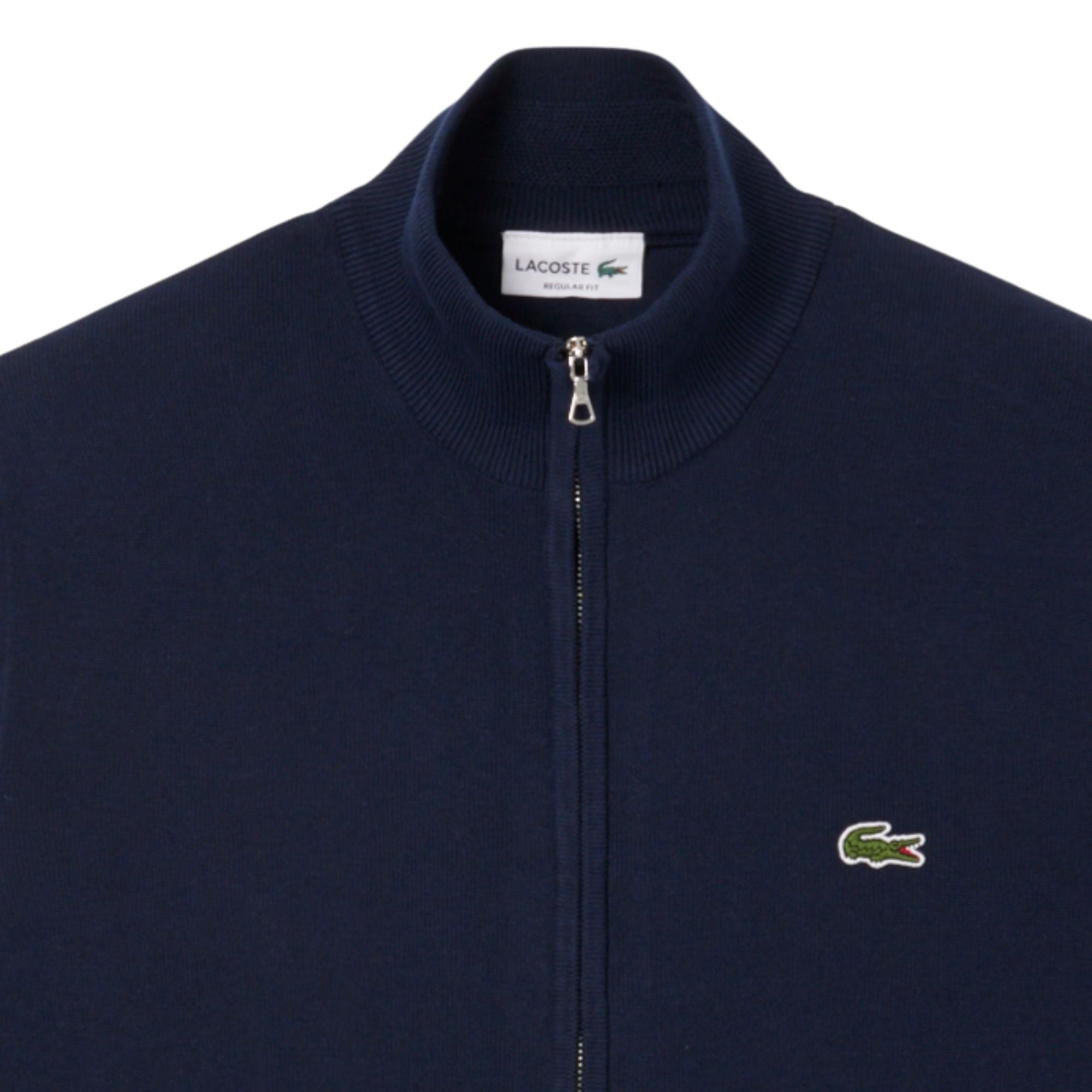 Lacoste Zipped High Neck Cotton Sweater - Navy