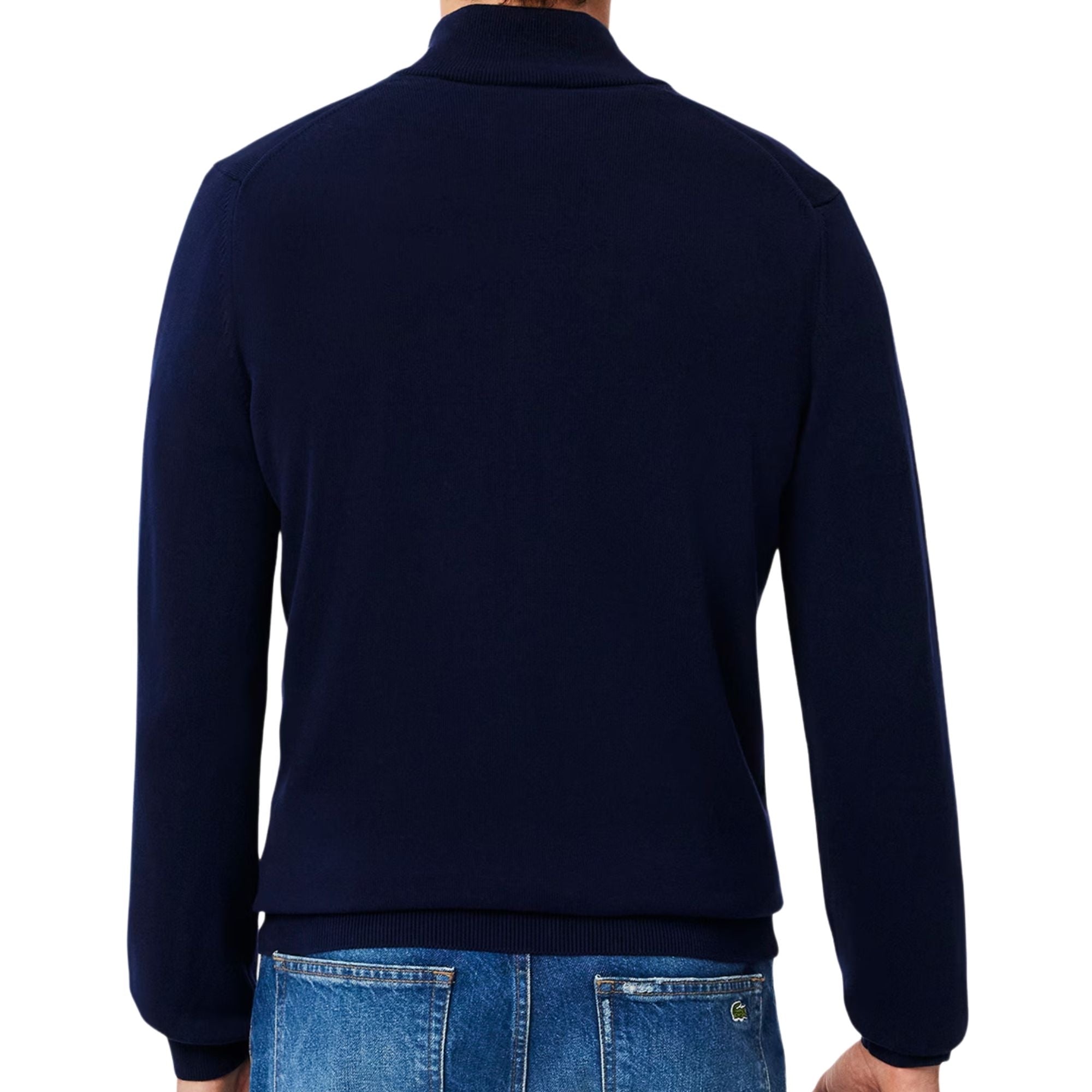Lacoste Zipped High Neck Cotton Sweater - Navy