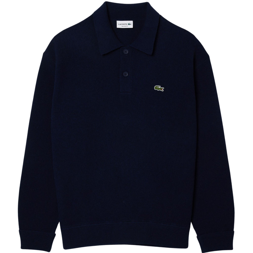 Lacoste Relaxed Fit Carded Wool Polo Sweater - Navy