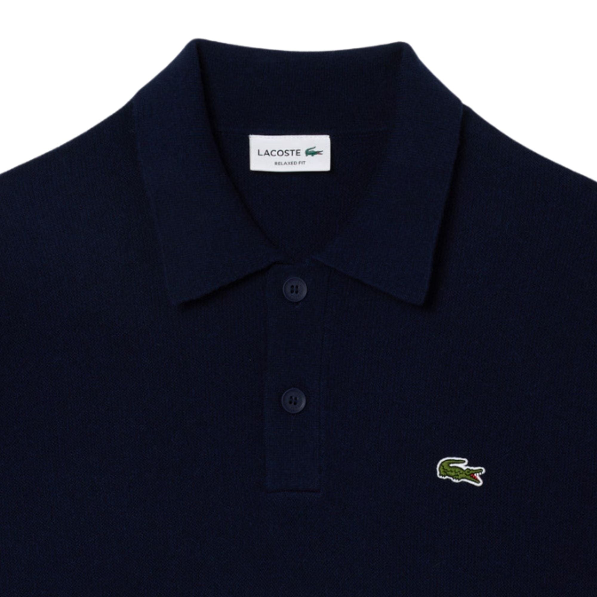 Lacoste Relaxed Fit Carded Wool Polo Sweater - Navy