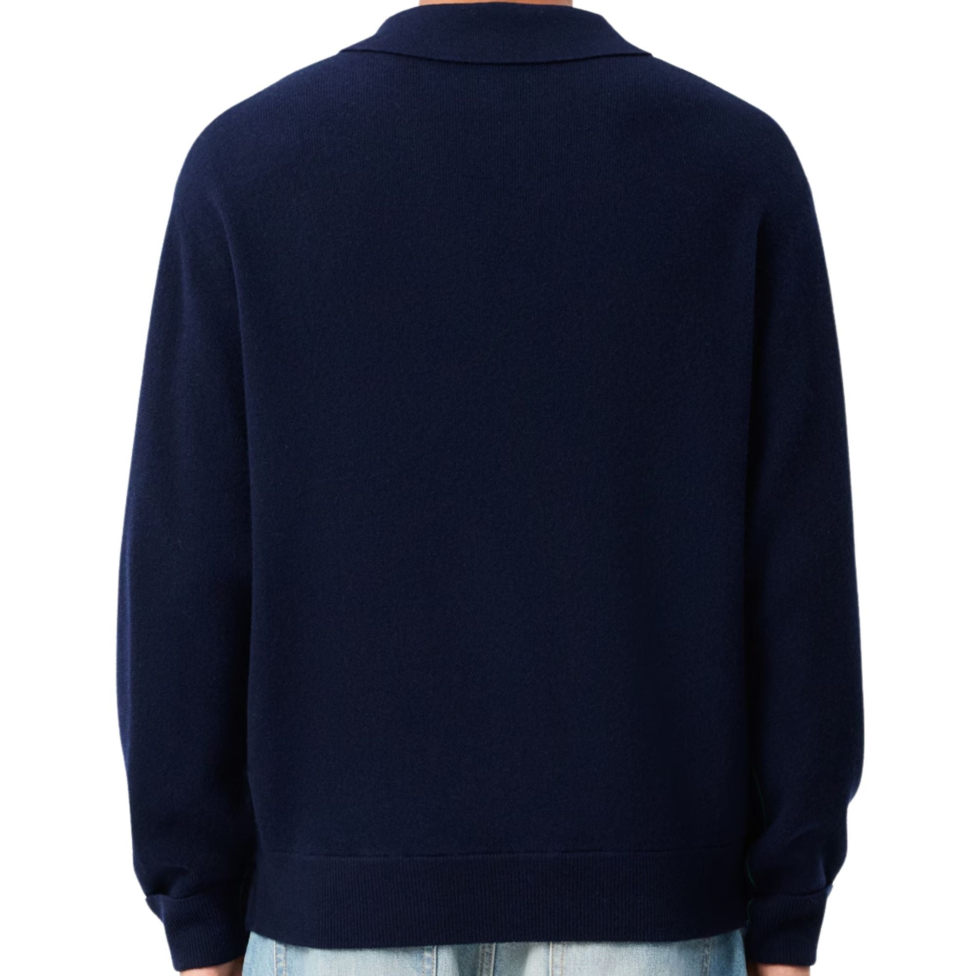 Lacoste Relaxed Fit Carded Wool Polo Sweater - Navy