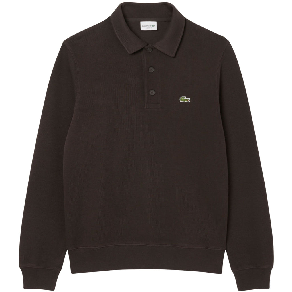 Lacoste Ribbed Cotton Polo Collar Sweatshirt - Dark Brown