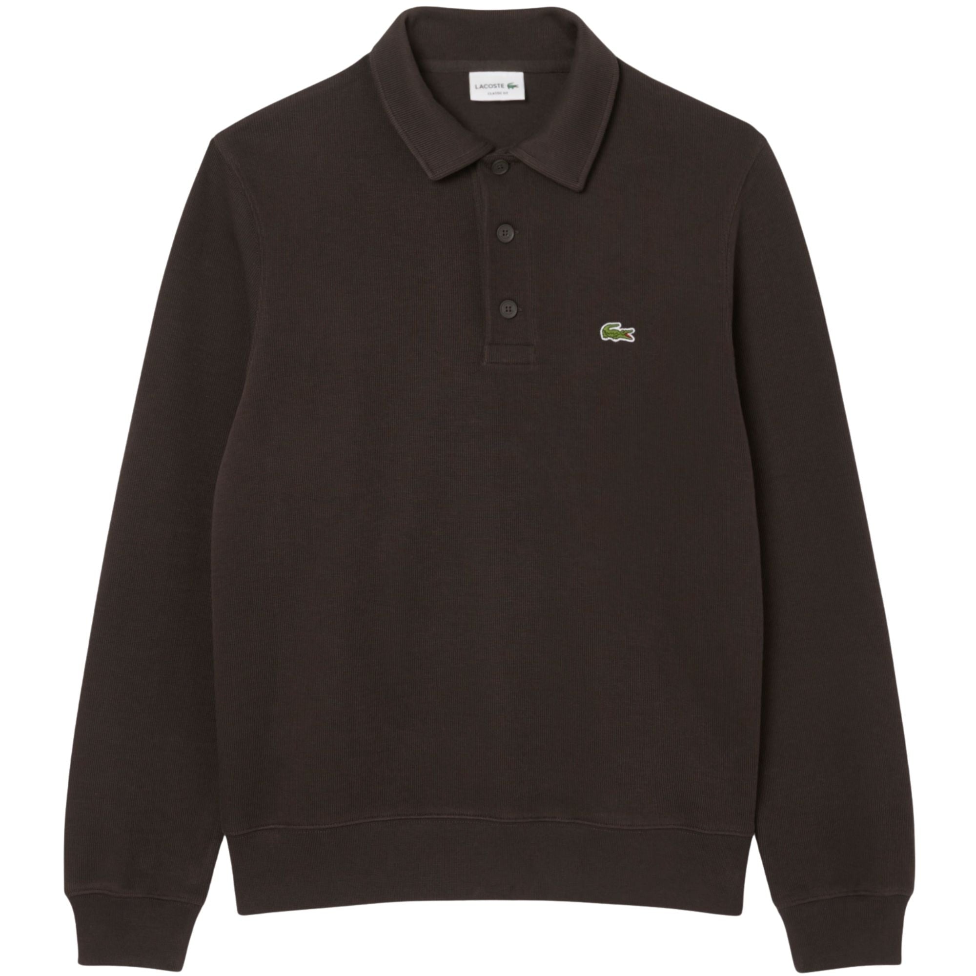 Lacoste Ribbed Cotton Polo Collar Sweatshirt - Dark Brown