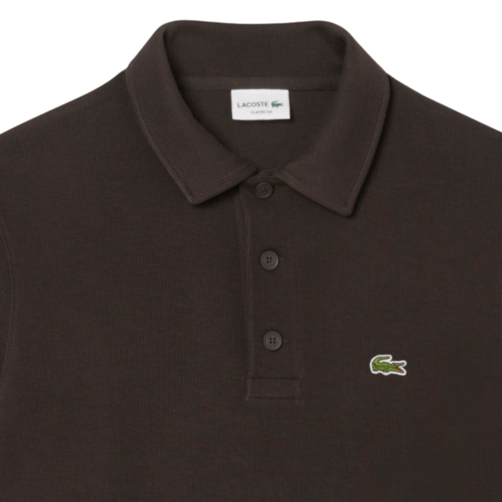 Lacoste Ribbed Cotton Polo Collar Sweatshirt - Dark Brown