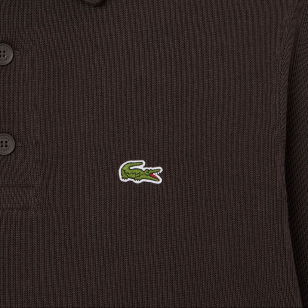 Lacoste Ribbed Cotton Polo Collar Sweatshirt - Dark Brown