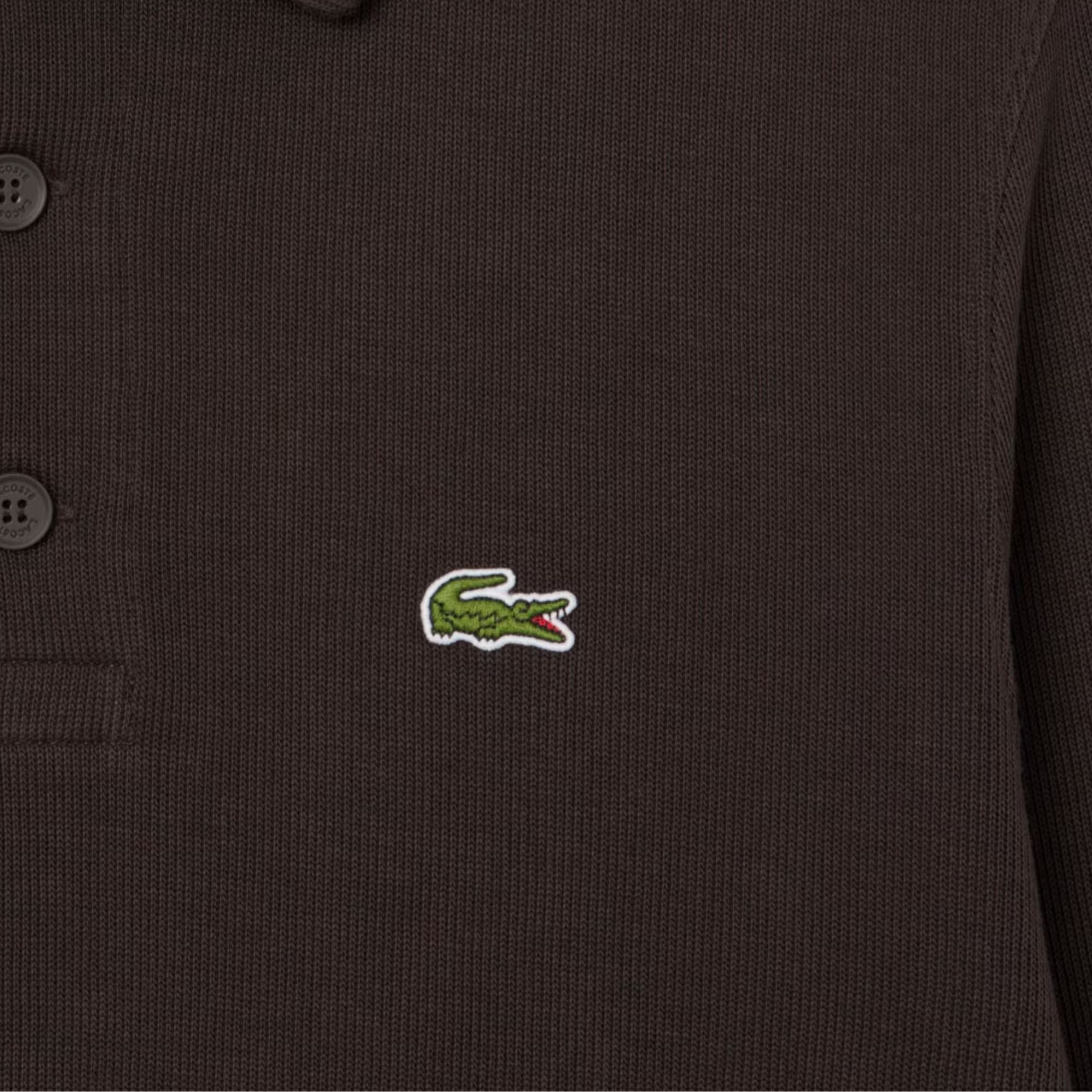 Lacoste Ribbed Cotton Polo Collar Sweatshirt - Dark Brown
