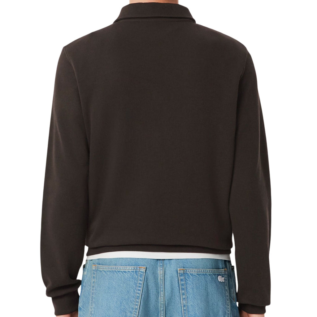 Lacoste Ribbed Cotton Polo Collar Sweatshirt - Dark Brown