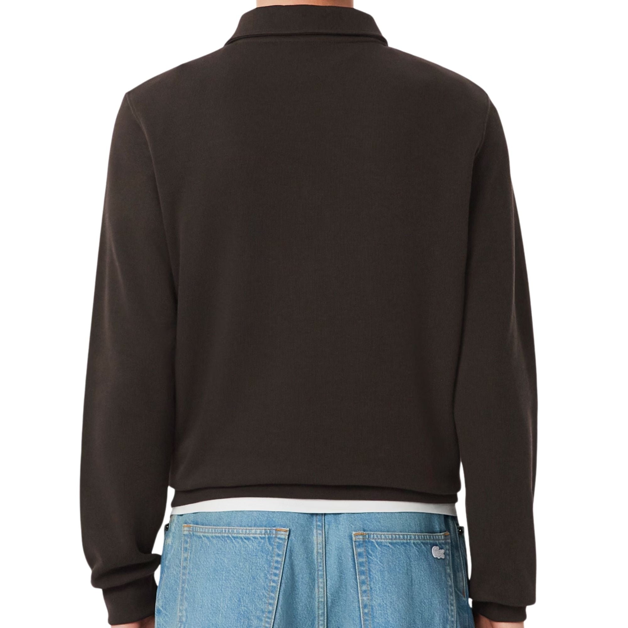 Lacoste Ribbed Cotton Polo Collar Sweatshirt - Dark Brown