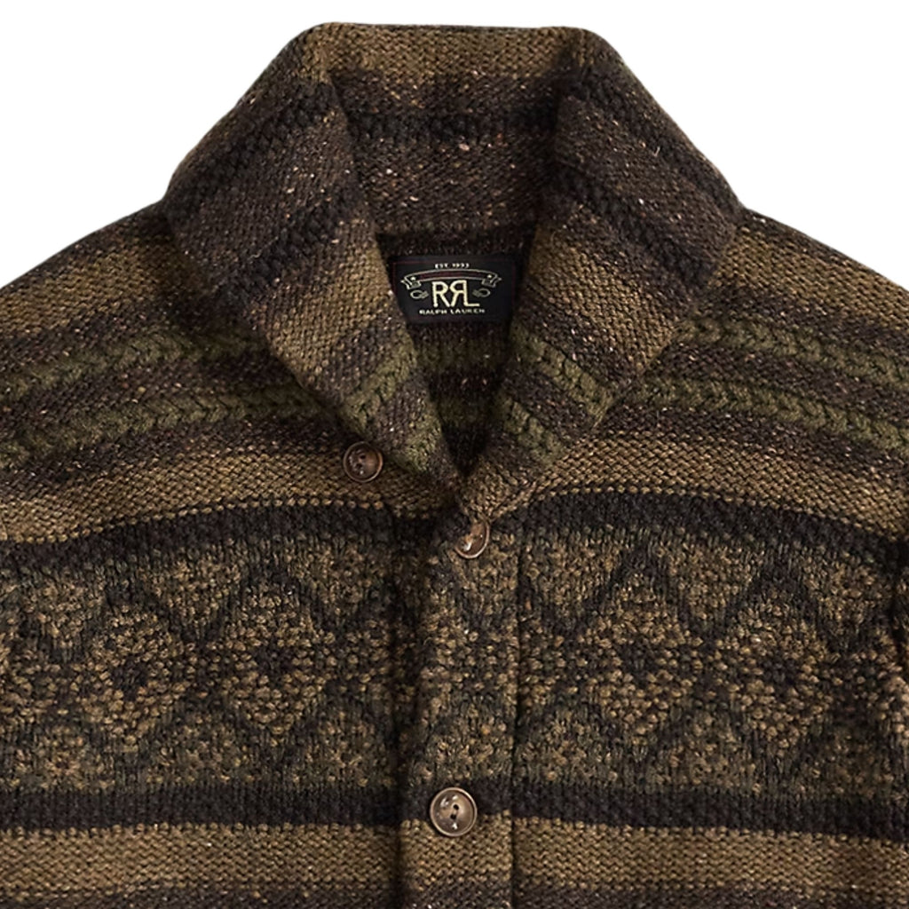 Wool-Cotton Shawl-Collar Cardigan - Brown Multi