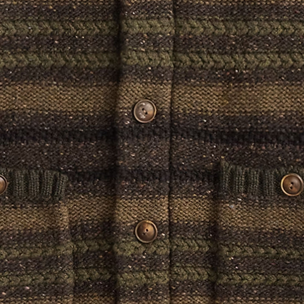 Wool-Cotton Shawl-Collar Cardigan - Brown Multi